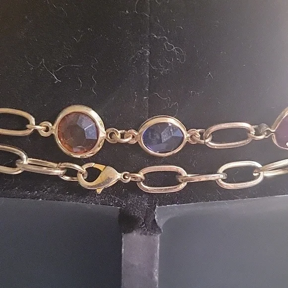 Gold Tone Double Strand Station Necklace 22” (44") Lobster Clasp - Picture 6 of 8